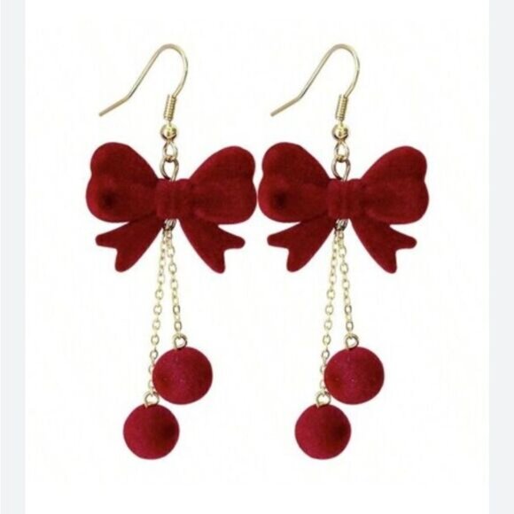 Free People Jewelry - Red velvet bow dangle earrings N223